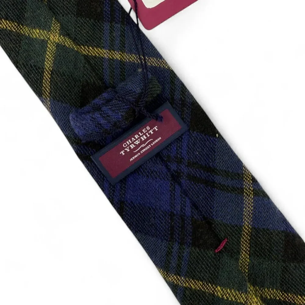 NWT Charles Tyrwhitt Tartan Wool Silk Luxury Handmade Necktie Italy Navy/Green
